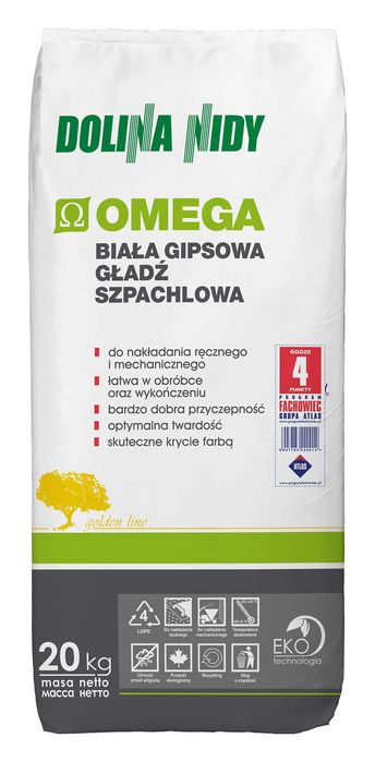Gładź biała gipsowa Omega Dolina Nidy 20kg foliowe opakowanie