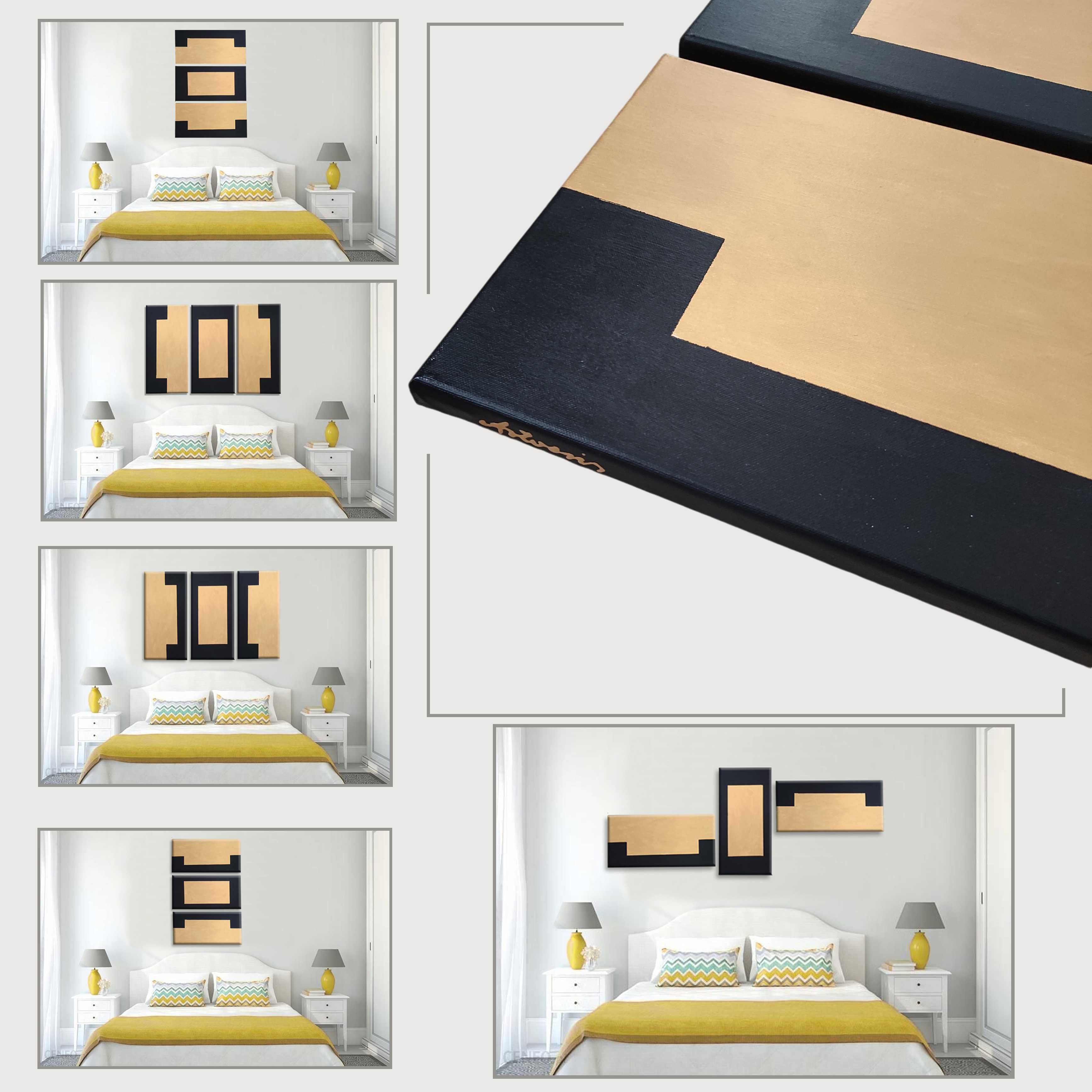 Obraz malowany ręcznie na płótnie – ABSTRAKCJA czarno-złoty – 90x60 cm