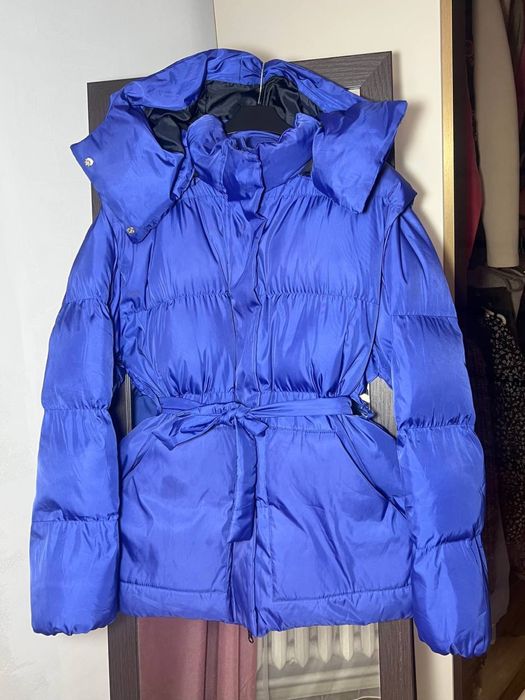 Сина дута пухова куртка пуфер | Пуховик трансформер куртка/безрукавка
