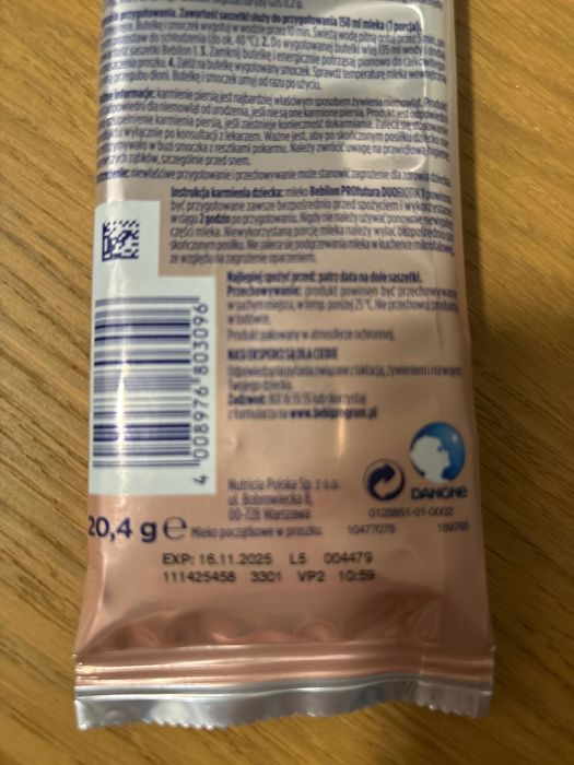 Mleko dla niemowląt Bebilon Profutura Duo 1 saszetki.