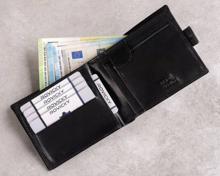 skórzany portfel męski z systemem rfid zamykany na zatrzask - rovicky