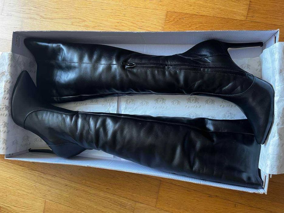 Czarne skórzane kozaki za kolano Elinor firmy Saway rozmiar 38