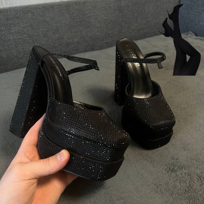 каблуки в стиле Versace чёрного цвета в блестках 38™