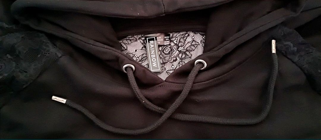 NOWA bluza r. 52/54 z koronką i kapturem - czarna/ 100 % bawełna