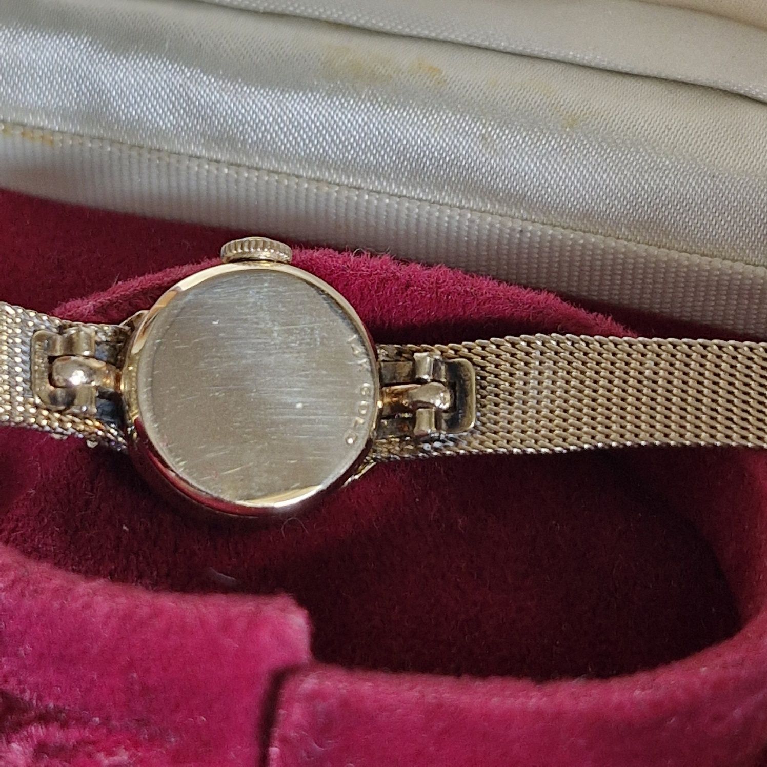 Retro złoty 14k zegarek damski Omega diamenty bransoletka 18 cm