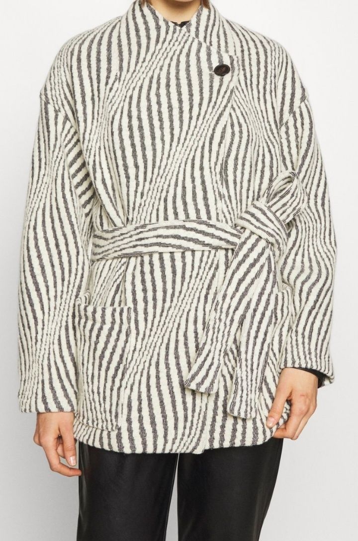 Krótki płaszcz IRO Paris w paski  85% wełna r 36-40 oversize bez paska