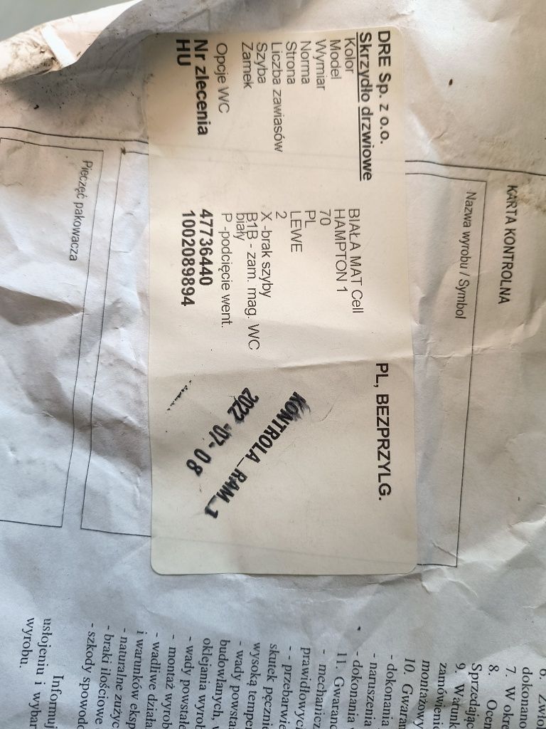 Drzwi 70 lewe łazienkowe bezprzylgowe