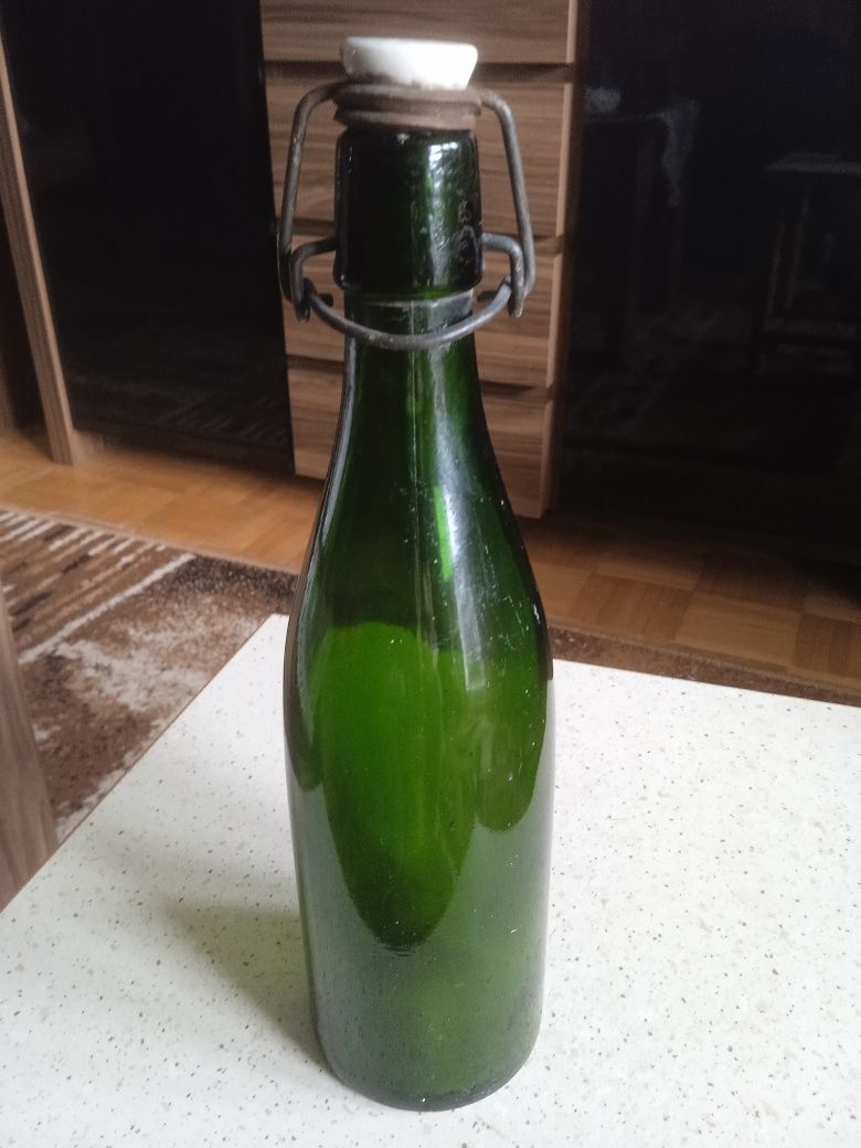 Ozdobna stara kolekcjonerska butelka po lemoniadzie, oranżadzie.