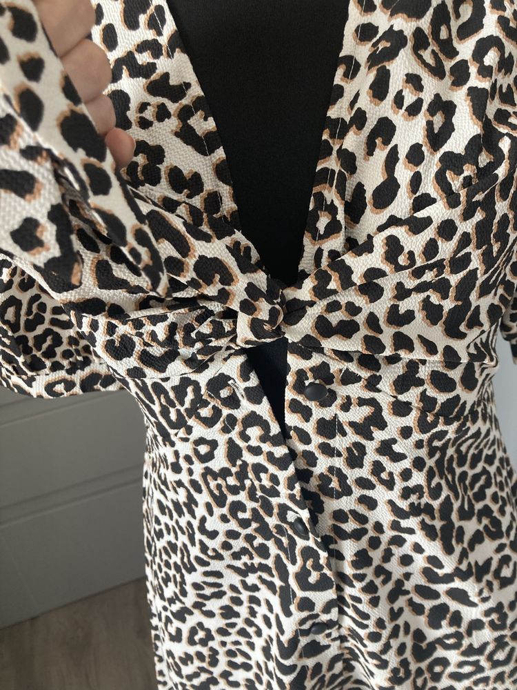 Asos xs sukienka midi animal print v dekolt basic modna hit