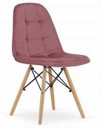 Krzesło różowe aksamit na drewnianych nogach NOWE