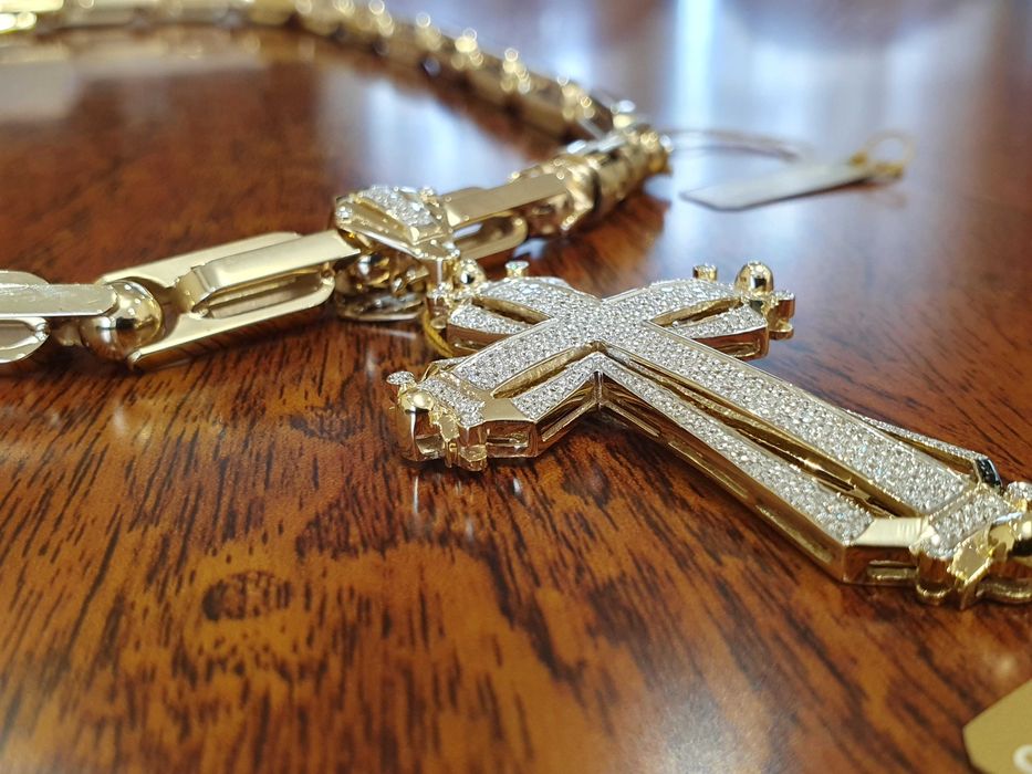 Złoty Łańcuch-125gr+KRZYŻ Z DIAMENTAMI-288 szt. - 1,95 ct.- próba 585.