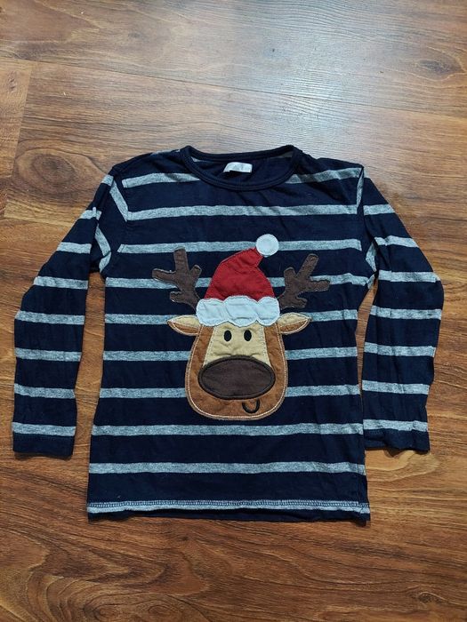 Bluzka w paski z reniferem r.110 swiąteczna