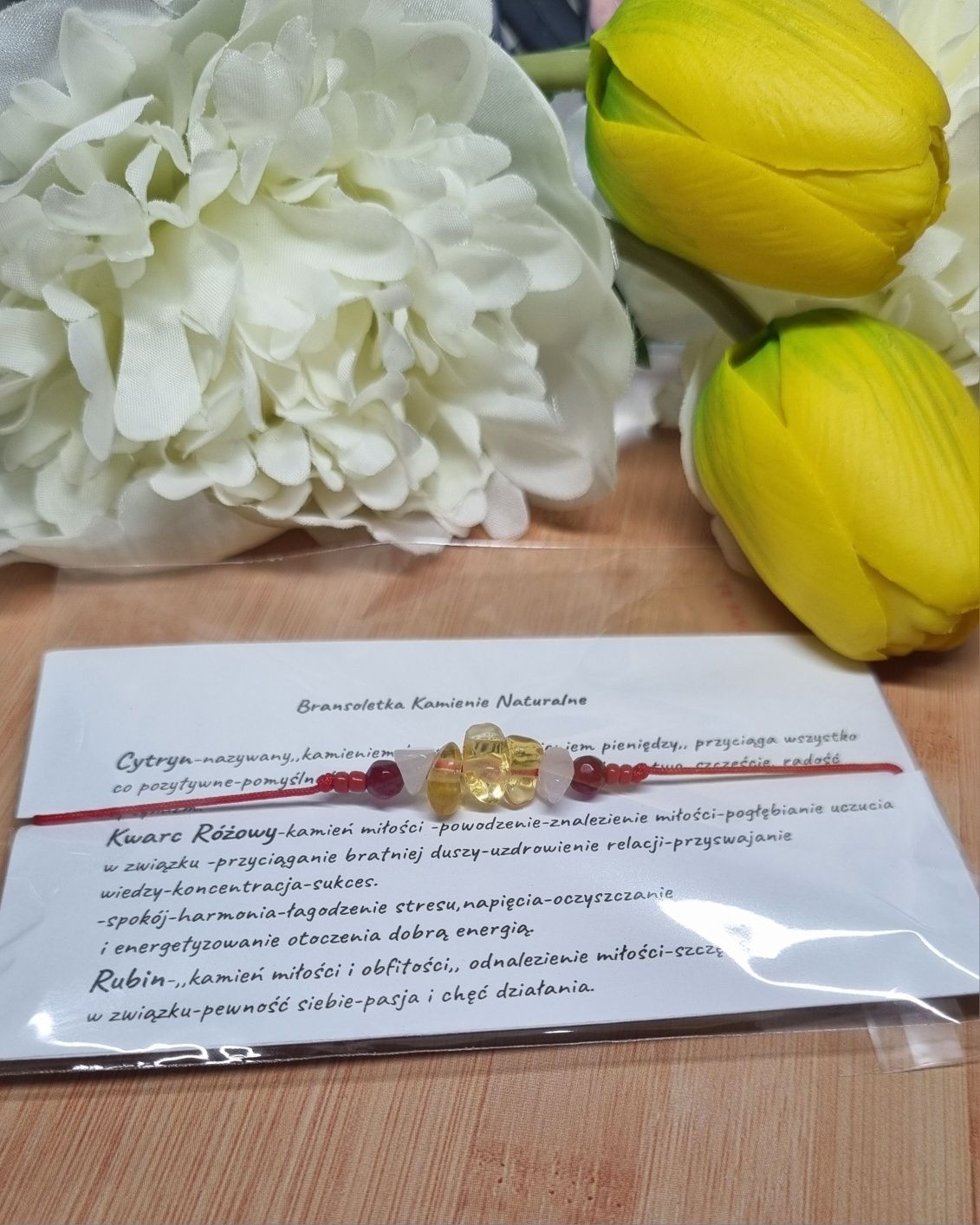 Bransoletka cytryny kwarce różowe rubiny MIŁOŚĆ
