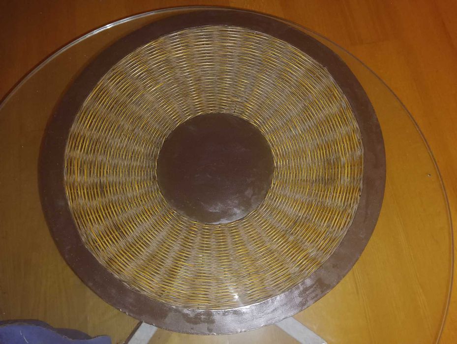 Cesta/Fruteira em vime e "chapa", centro de mesa 63 cm diâmetro