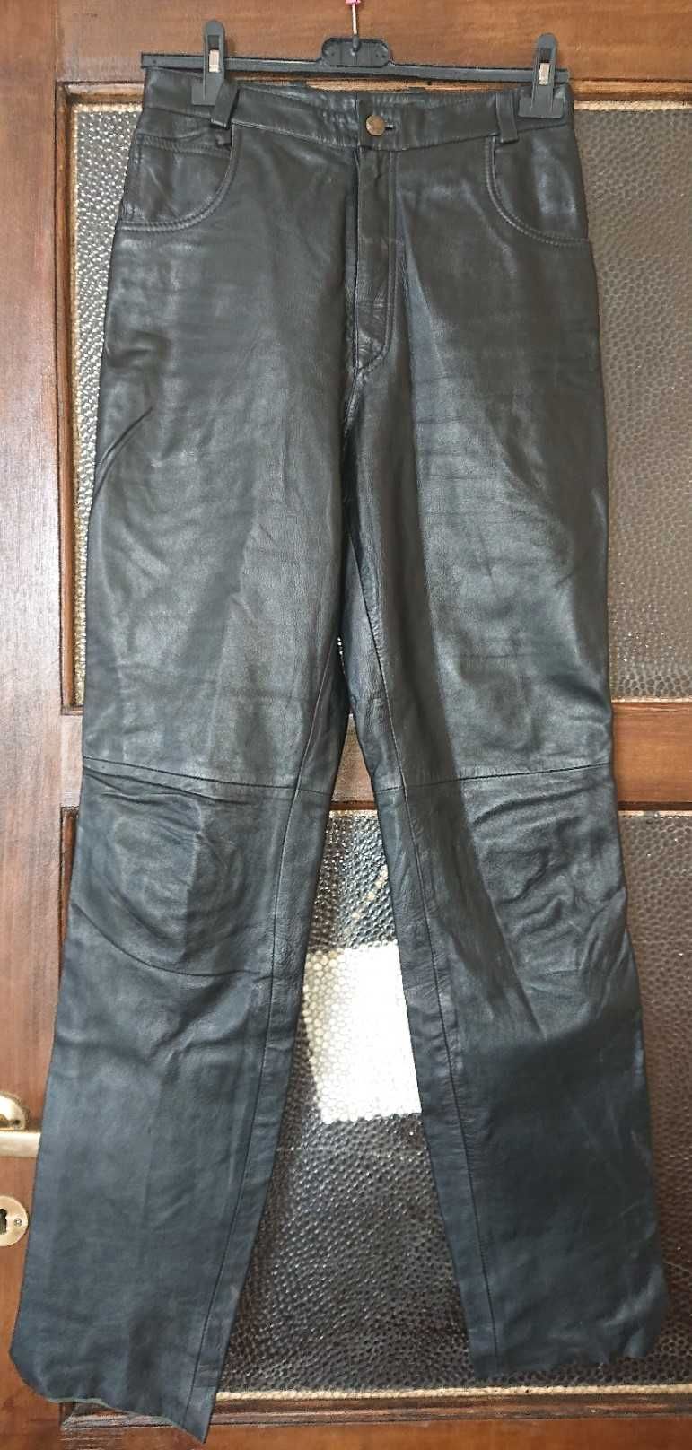 Spodnie skórzane ze skóry naturalnej czarne rozmiar 38