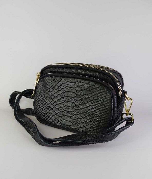 Жіноча сумка натуральна шкіра крос боді на два відділення мала чорна