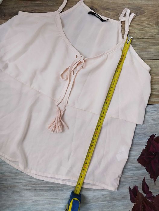 pudrowy top boho oversize XS na ramiączkach wiązany hippie elegancki