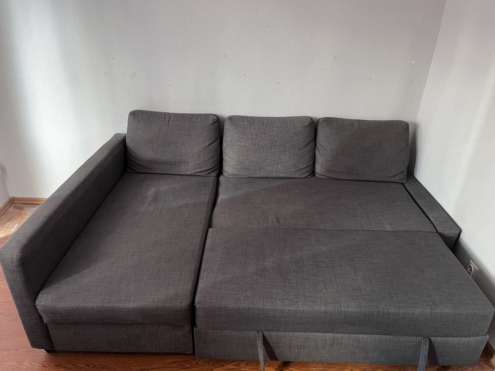 IKEA FRIHETEN szara kanapa narożna, rozkładana z szezlongiem