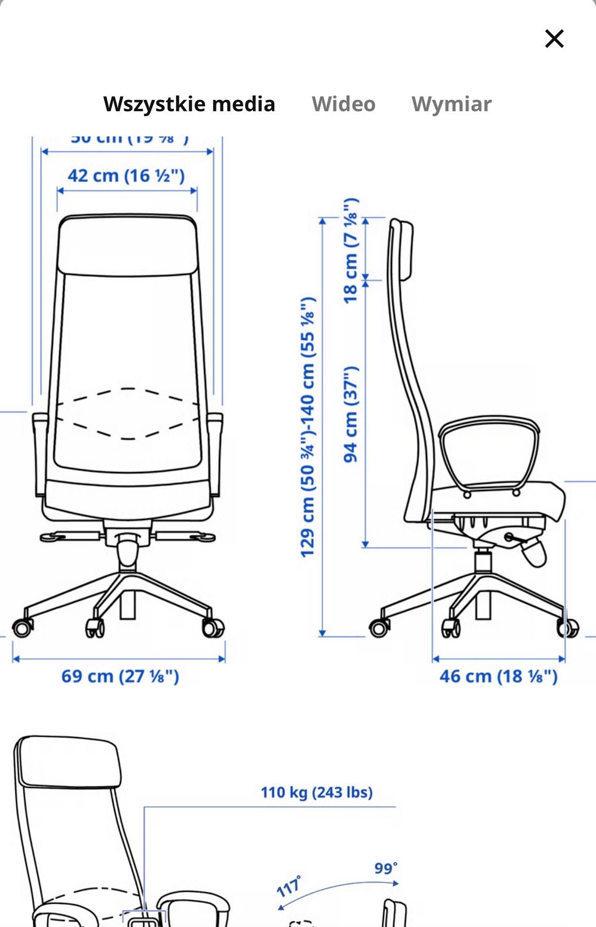 Krzesło obrotowe biurowe MARKUS Ikea