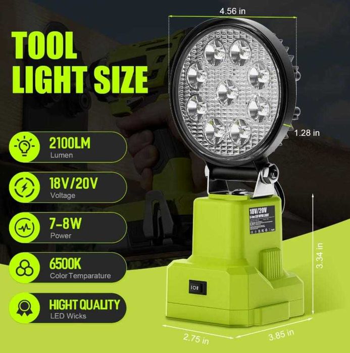 Lampa robocza LED pod baterie Ryobi 18V/20V - REGULOWANA JASNOŚĆ