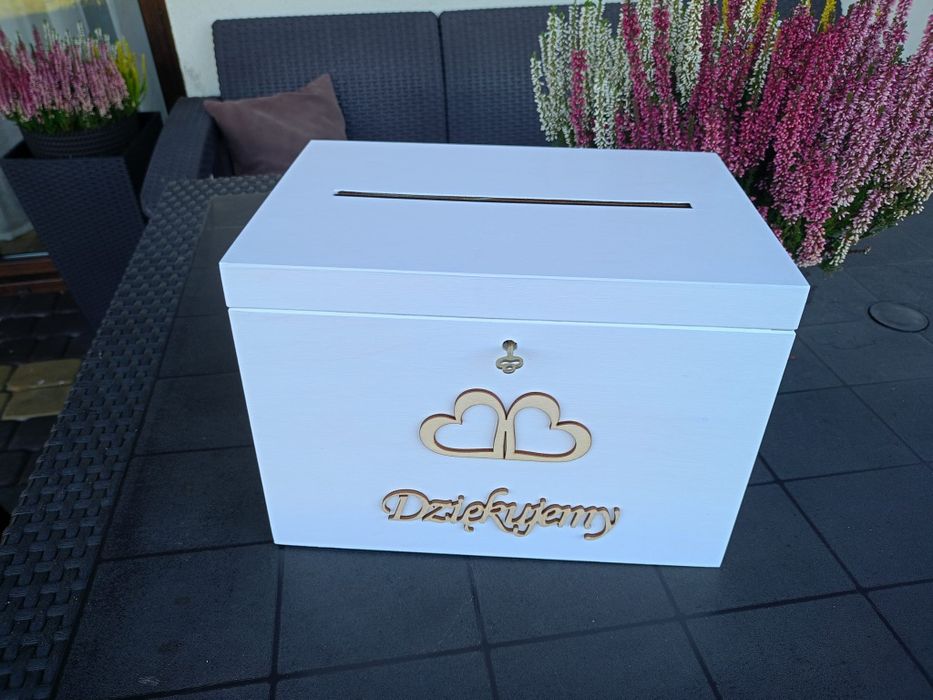 Pudełko drewniane skrzynia skrzynka box na koperty ślubne białe