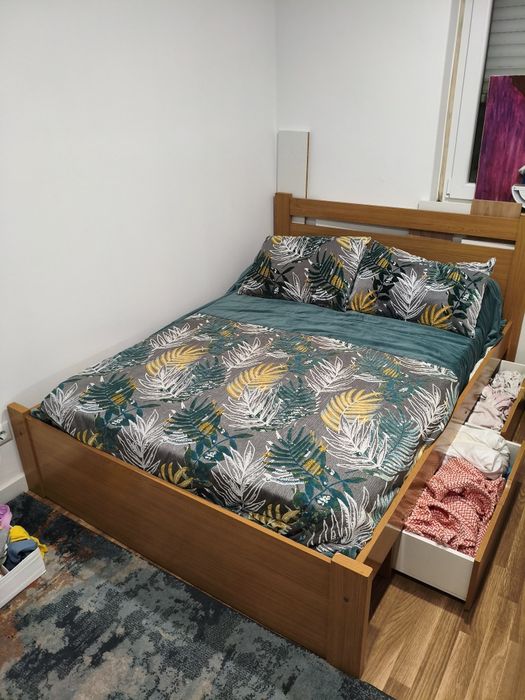 Cama madeira 135x190 com gavetas + Colchão