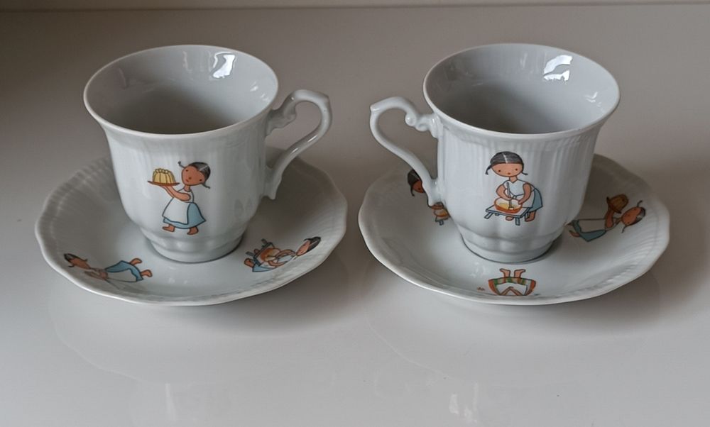 Kolekcjonerskie 2 filiżanki + 2 talerzyki Jacek i Agatka porcelana PRL