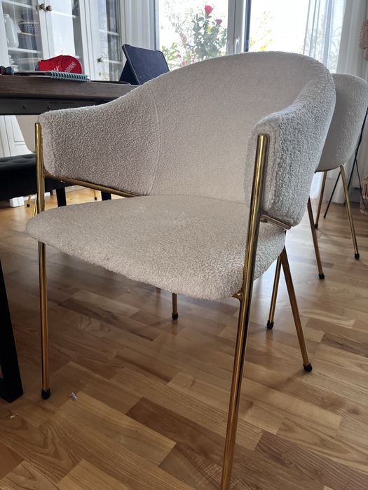 Krzesło w stylu glamour, kremowe,baranek