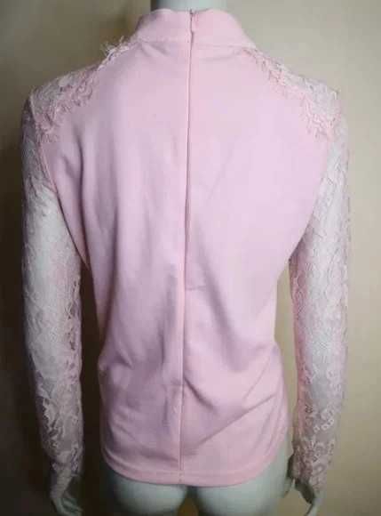 Pudrowo - różowa bluzka wiązana pod szyją L NOWA (11)