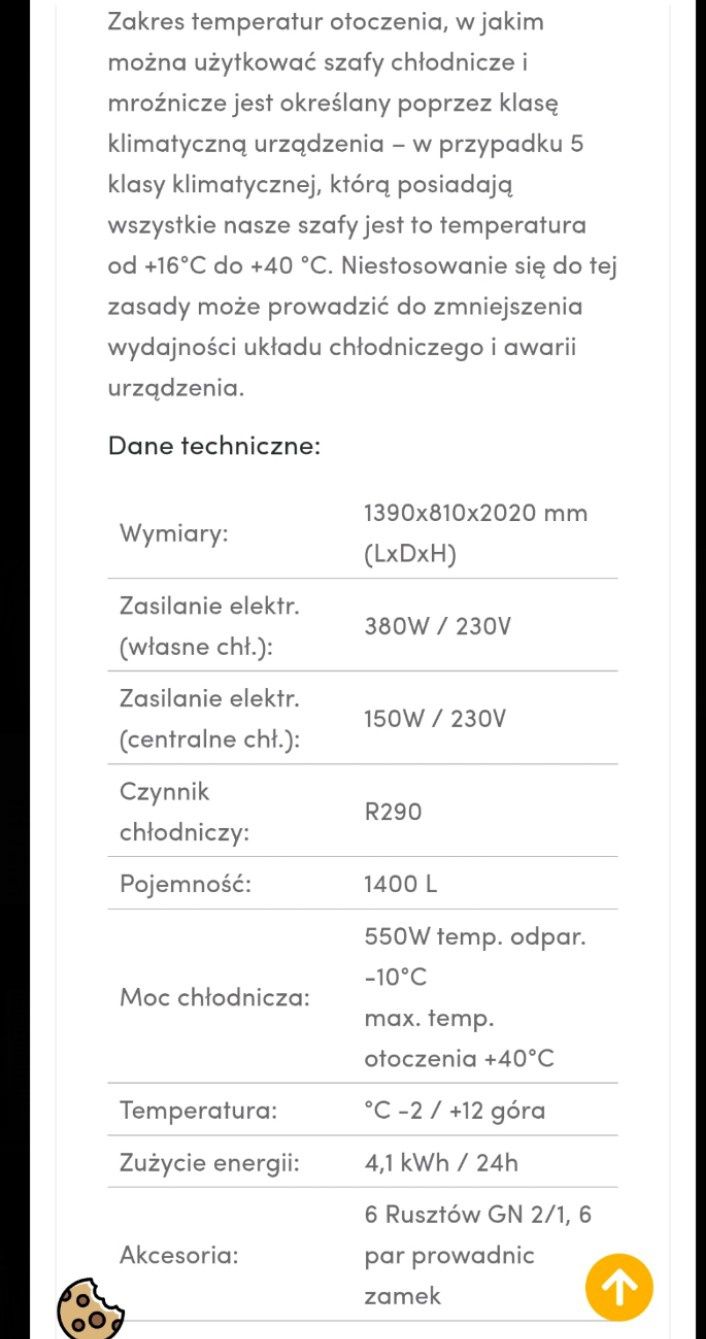 Szafa chłodnicza gastronomiczna przemysłowa chłodnia lodówka Rilling