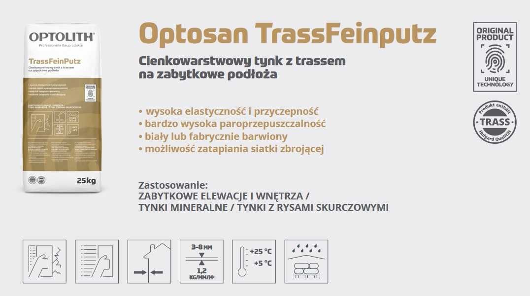 Cienkowarstwowy tynk na zabytkowe podłoża TrassFeinputz OPTOLITH