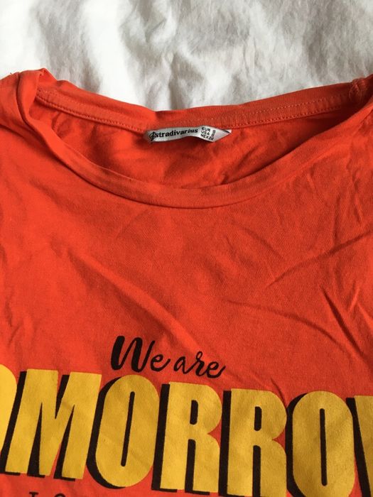 Neonowa pomarańczowa koszulka tshirt nadruk stradivarius s xs 36