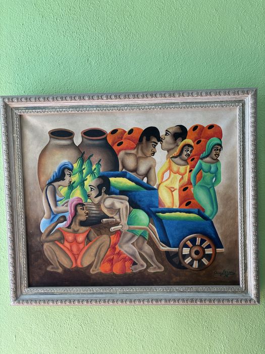 Tela de artista cubano pintado à mão com moldura