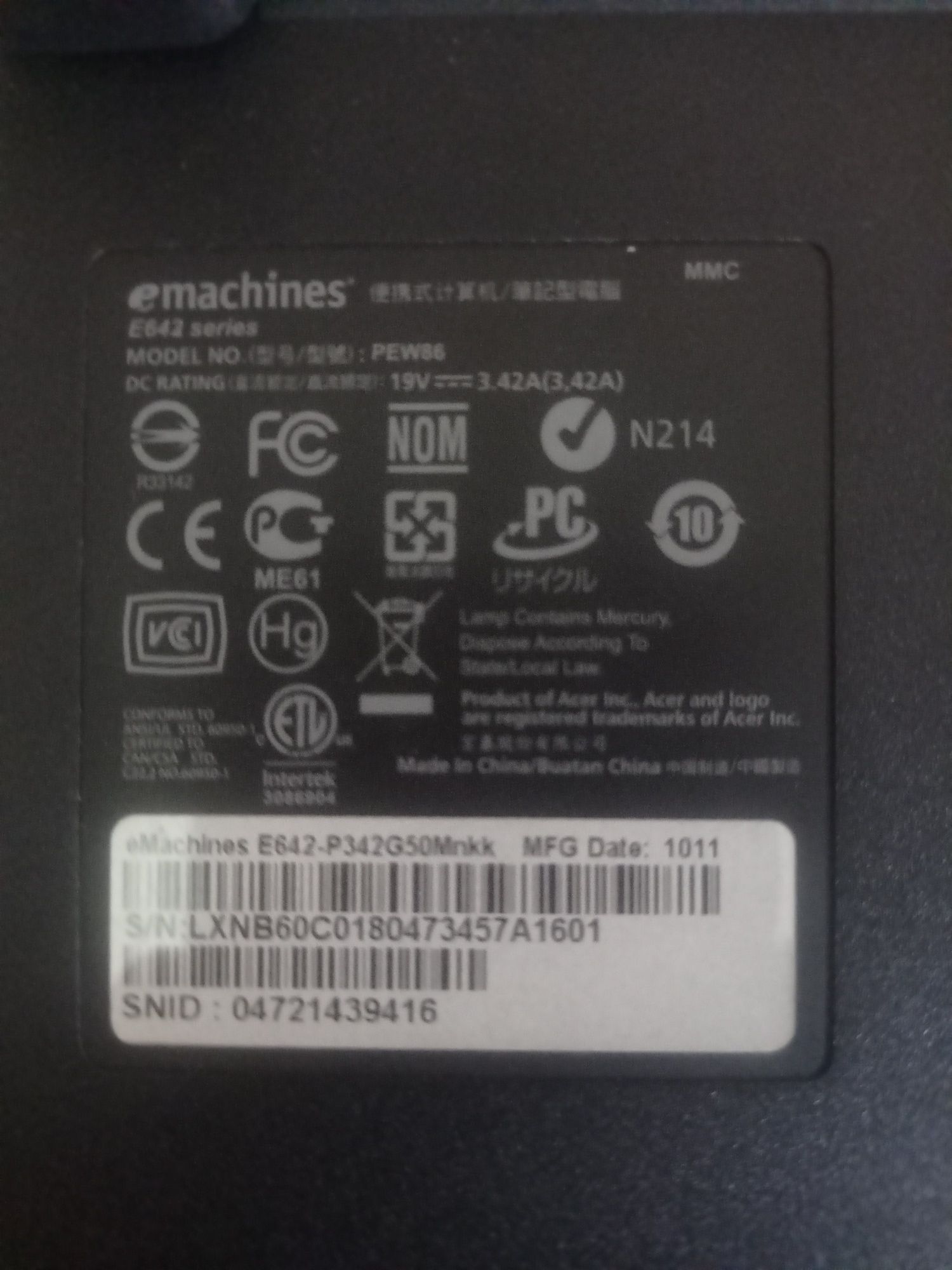 Acer eMachines e642