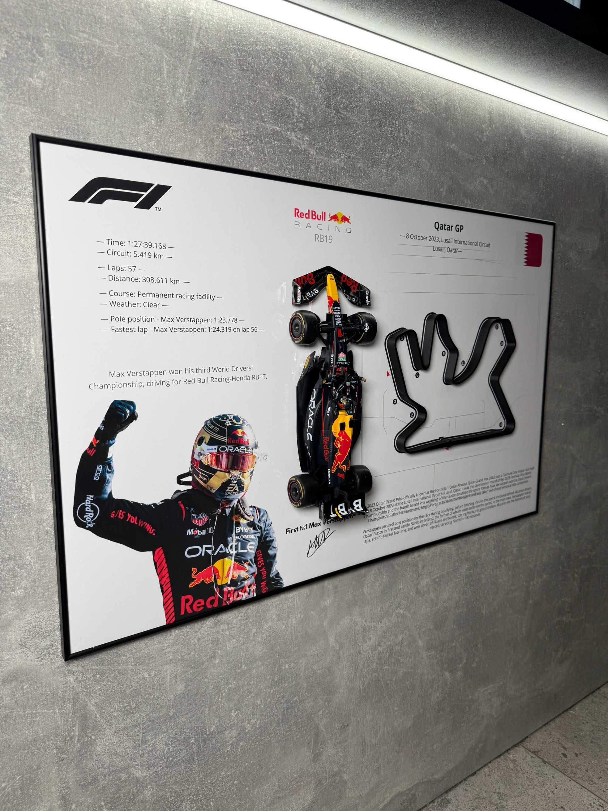 3D Картина на Стіну з Bburago Red Bull RB19 1:18 та 3D Трасою Qatar GP