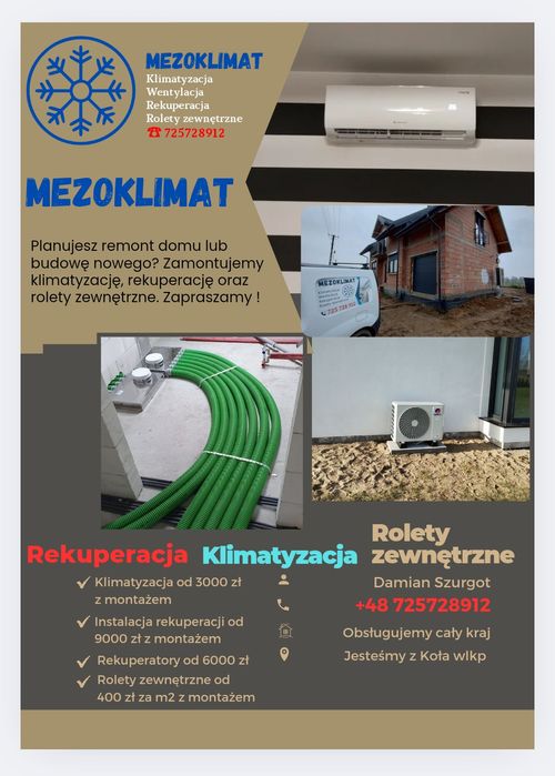 Klimatyzacja rekuperacja z montażem domowa ścienna czyste powietrze