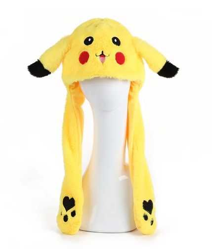 Pluszowa czapka z ruchomymi uszami Pikachu Pokemon, świecąca LED