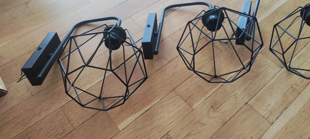 3 kinkiety loft czarne lampy oświetlenie
