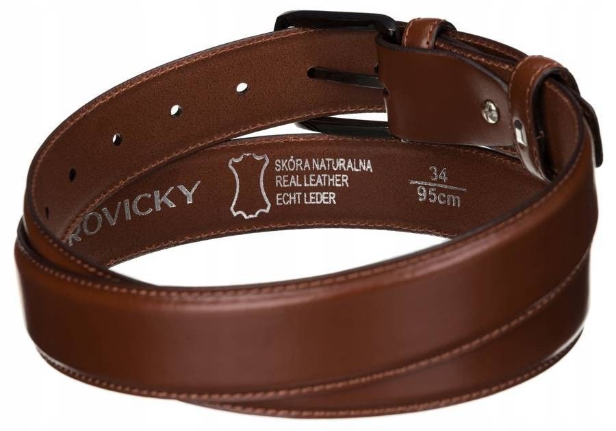 Szeroki, skórzany pasek męski z tradycyjną klamrą - Rovicky 105