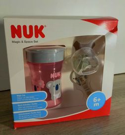 Nowy zestaw NUK kubek Magic Cup 360 + smoczek z zawieszką Space 6m+