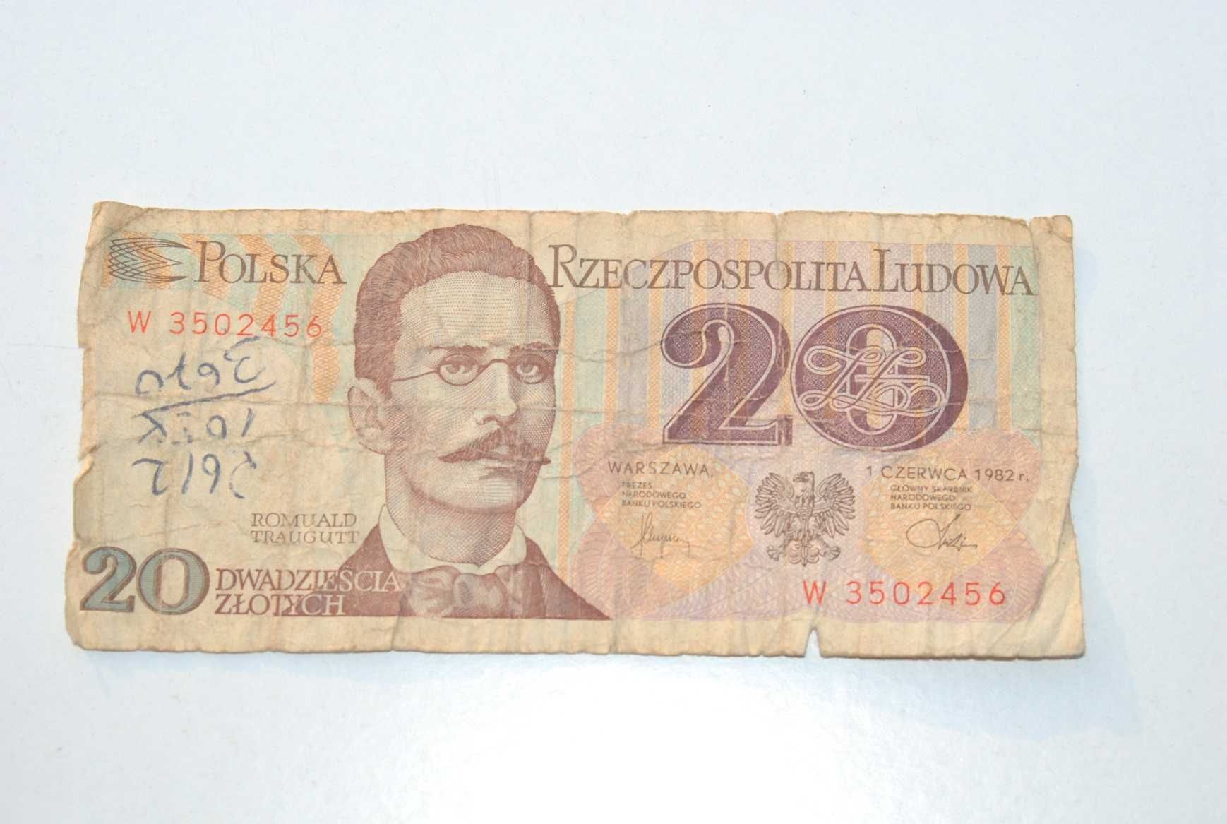 Stary banknot 20 złotych Traugutt 1982 antyk