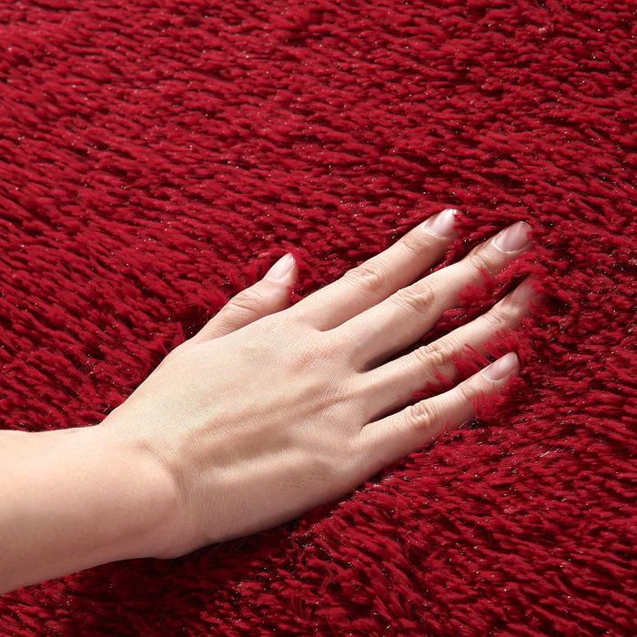 Okrągły dywan z długim włosiem 200 cm, czerwony, miękki i puszysty