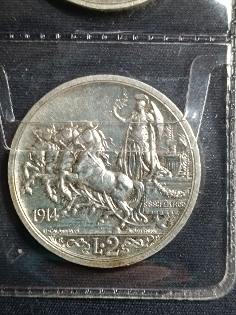 Moedas 2 liras Itália em prata, 1914/5/6