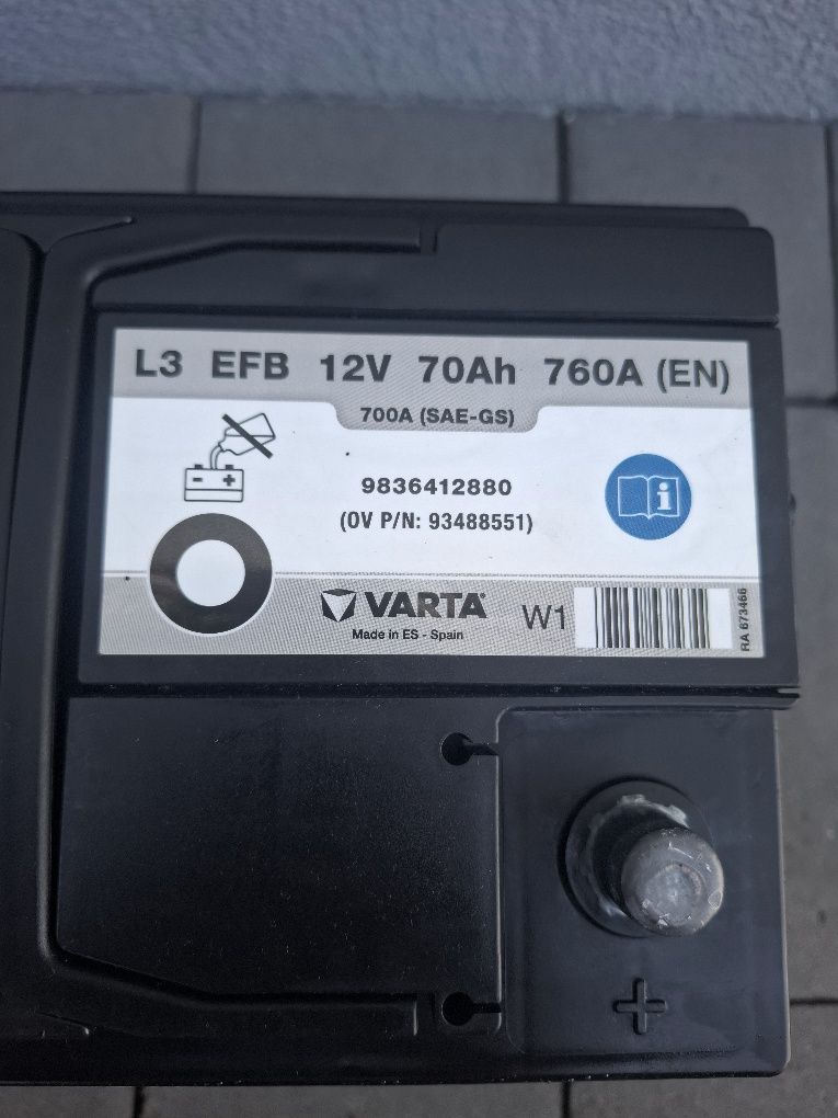 Akumulator EFB 70Ah 760A start stop