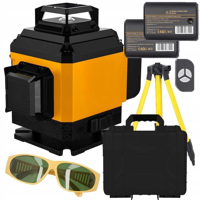 Laser Krzyżowy Poziomica Laserowa Statyw 4d 16 Linii 25m Walizka 2xaku