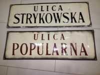 Oryginalne stare tablice z nazwą ulicy Strykowska i Popularna.