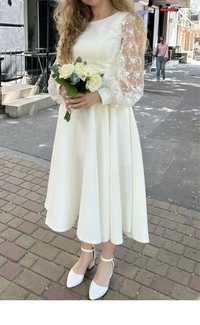Выпускное, свадебное белое платье миди