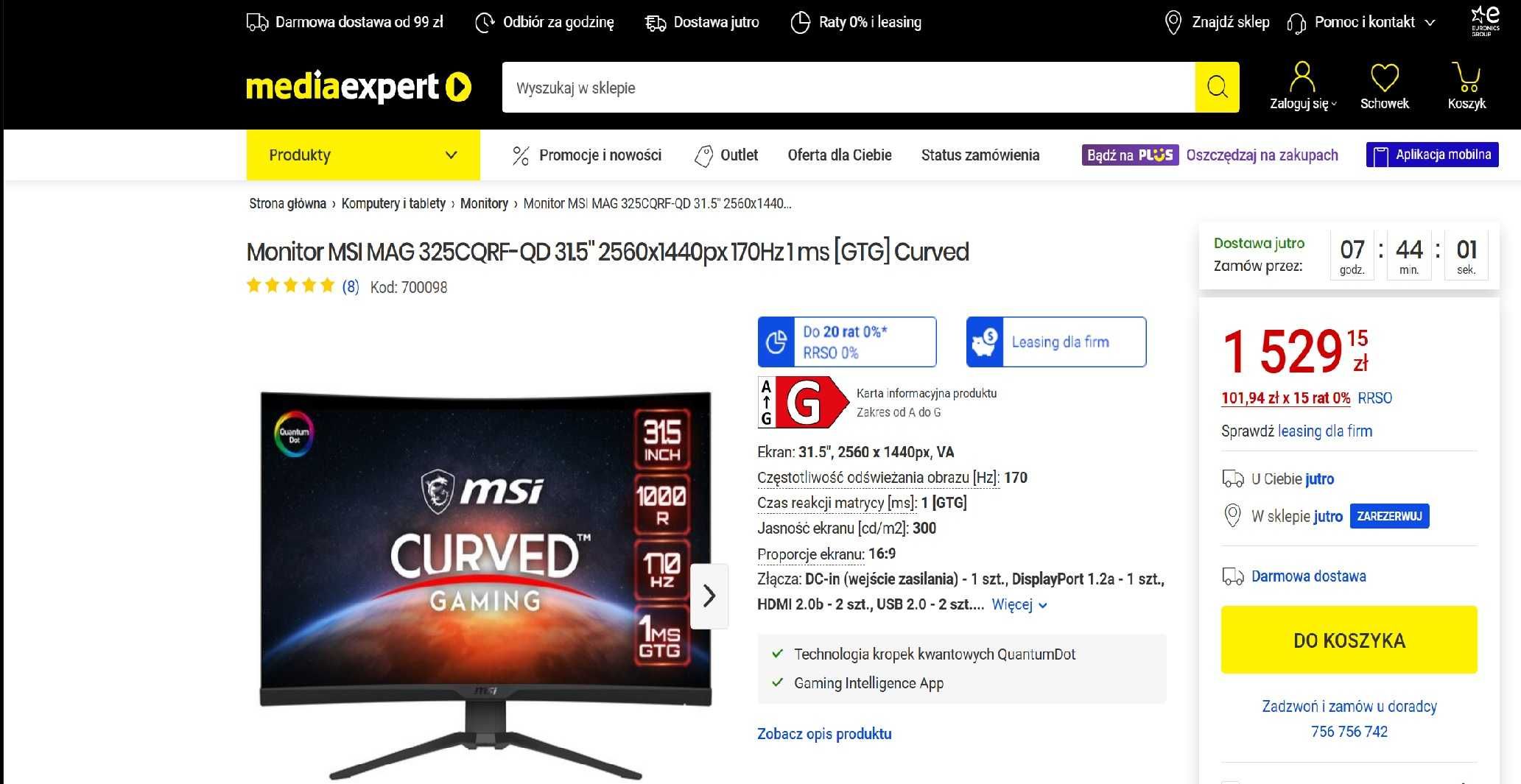 Okazja Nowy monitor 32" VA Quantum Dot  165hz 1440p