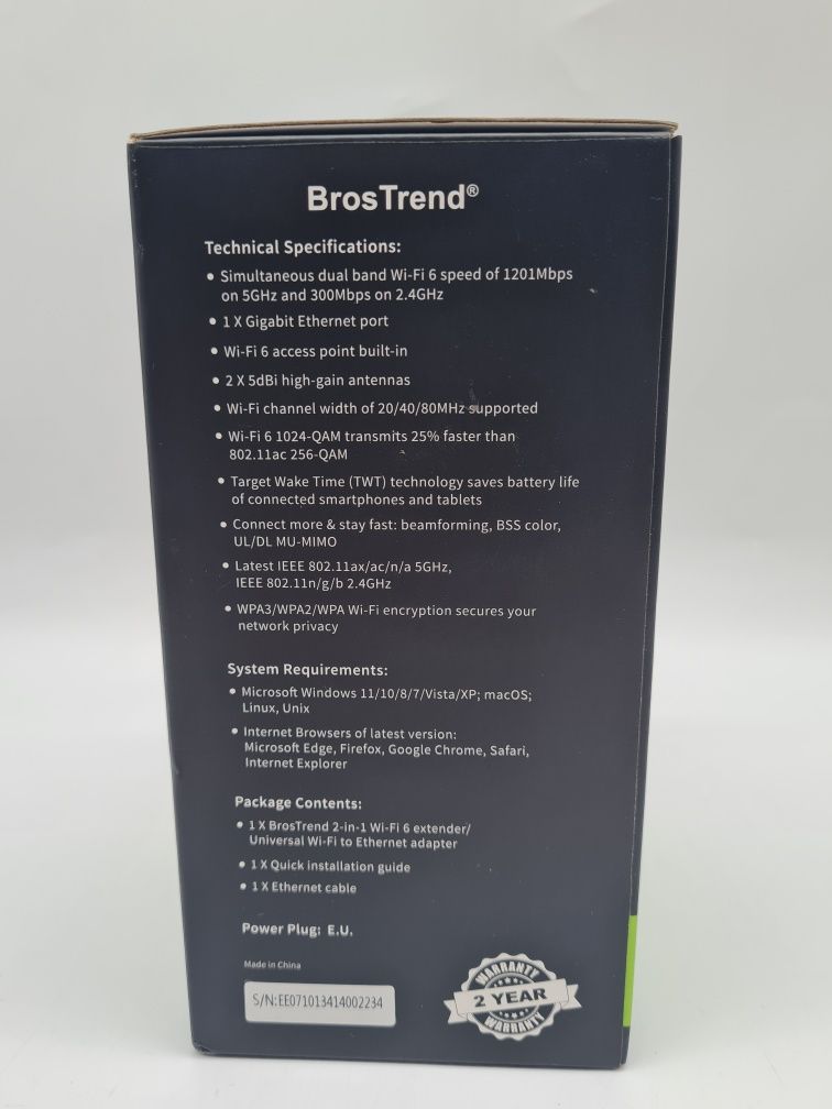 BrosTrend AX1500 WiFi 6 WLAN 2,4GHz/5GHz  wzmacniacz zasięgu sygnału