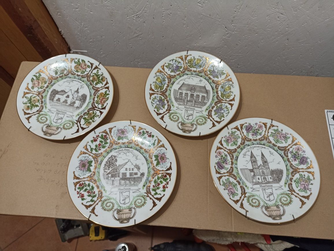 Cztery porcelanowe ozdobne ścienne talerze przedstawiające zabytki